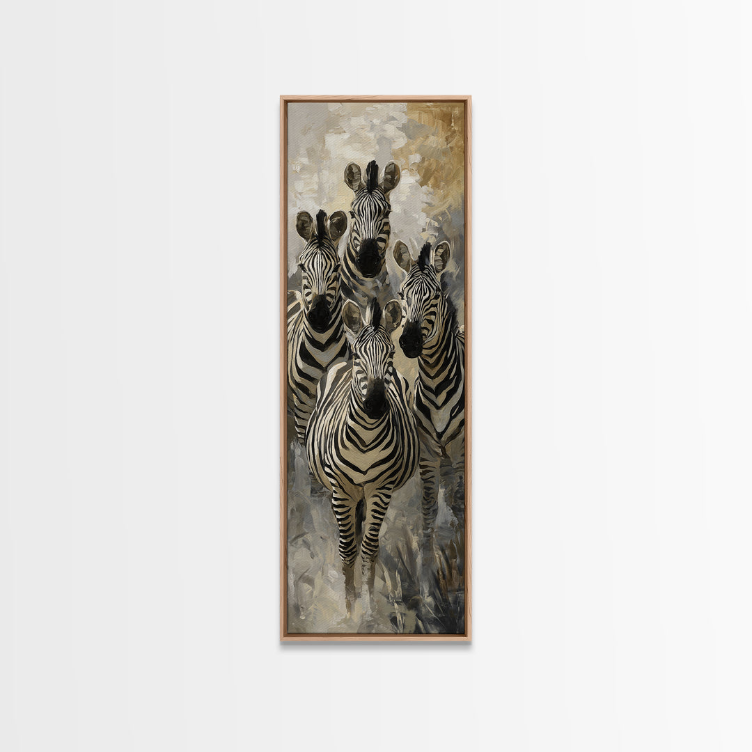 Zebra Herd in Graphic Black and White Framed Canvas Print, Wildlife Art, Original Art, Living Room Decor, Fine Art, Wild, WIL-1x3-47