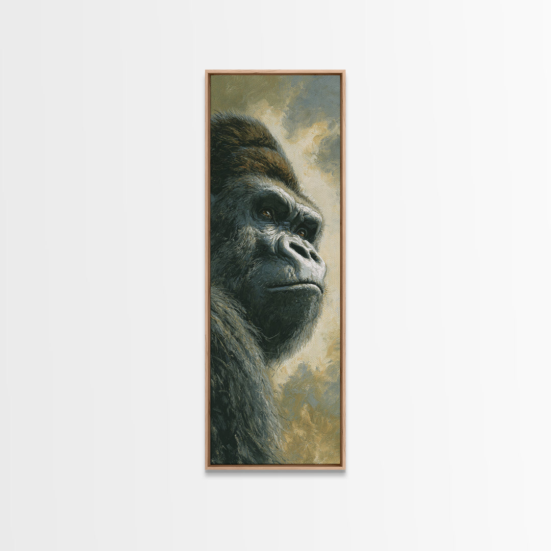 Gorilla Portrait with Powerful Gaze Framed Canvas Print, Wildlife Art, Modern Decor, Living Room Decor, Fine Art, Wild, WIL-1x3-53