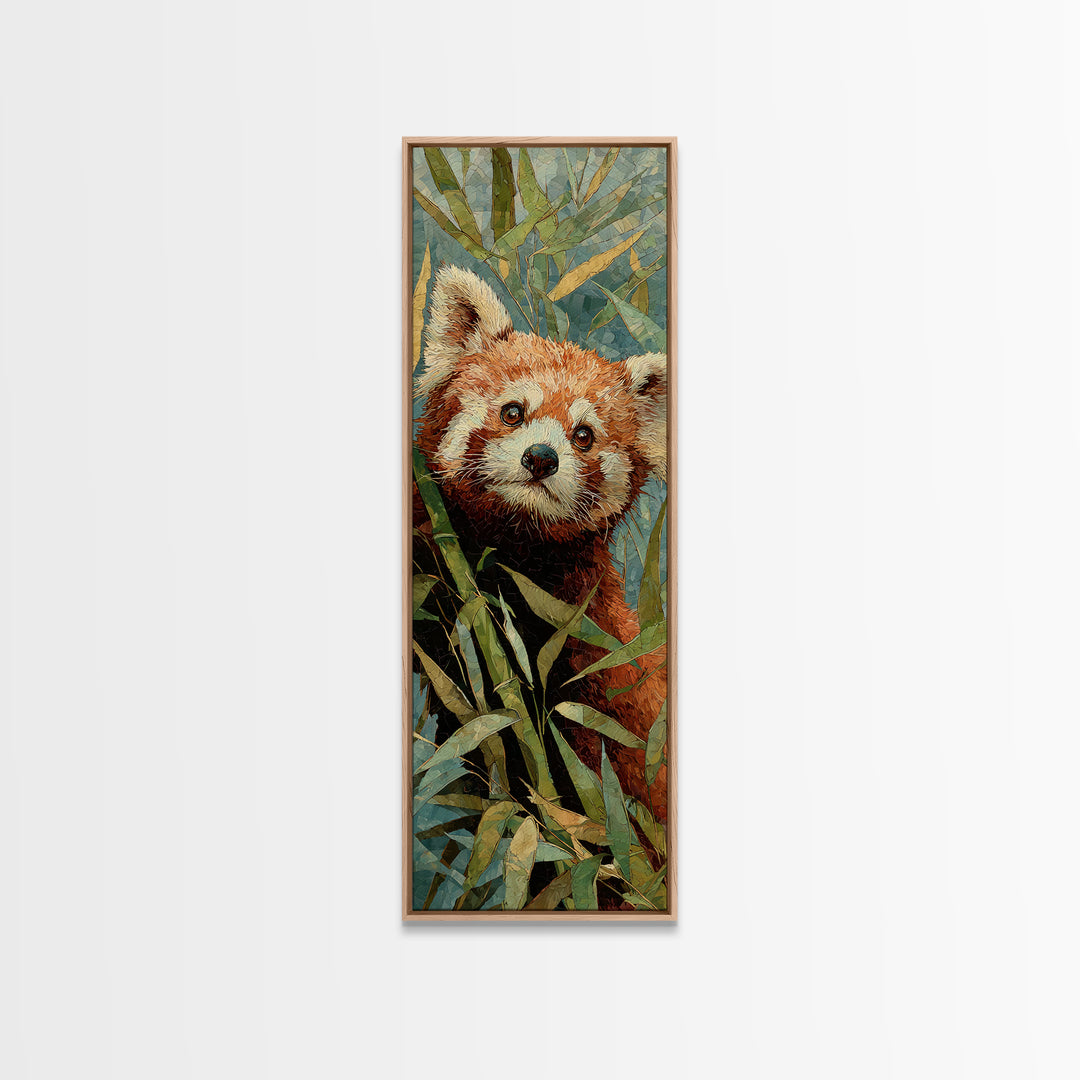 Red Panda Among Bamboo Leaves Canvas Print, Wildlife Art, Large Wall Art, Living Room Decor, Fine Art, Wild, Landscape Art, WIL-1x3-56