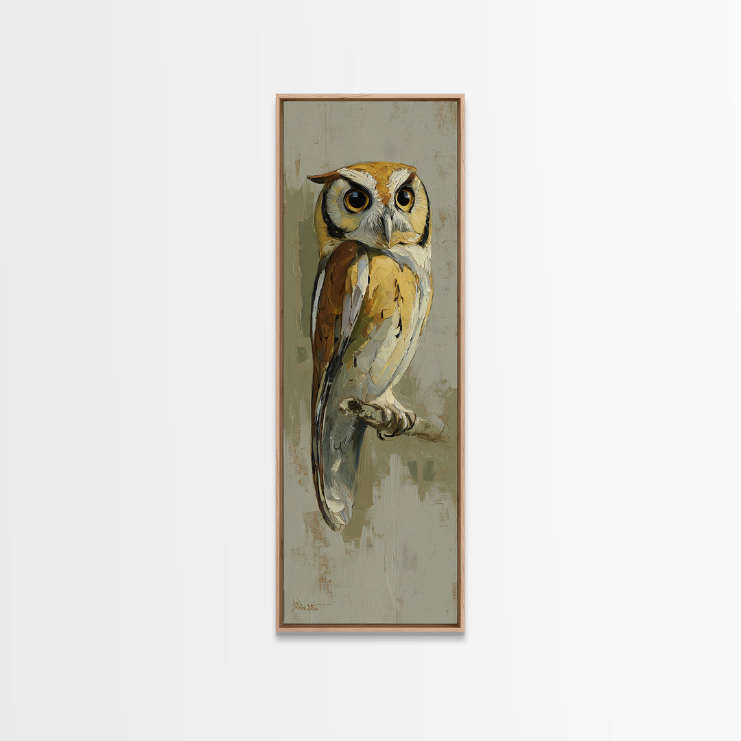 Owl Perched in Moonlit Woodland Canvas Print, Wildlife Art, Wall Art Print, Living Room Decor, Fine Art, Wild, Canvas Painting, WIL-1x3-72