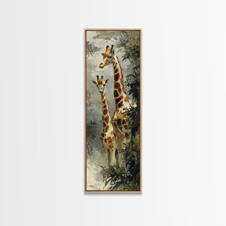 Giraffe Pair under Acacia Tree Framed Canvas Print, Wildlife Art, Bird Wall Art, Living Room Decor, Oil Painting, Wild, WIL-1x3-91