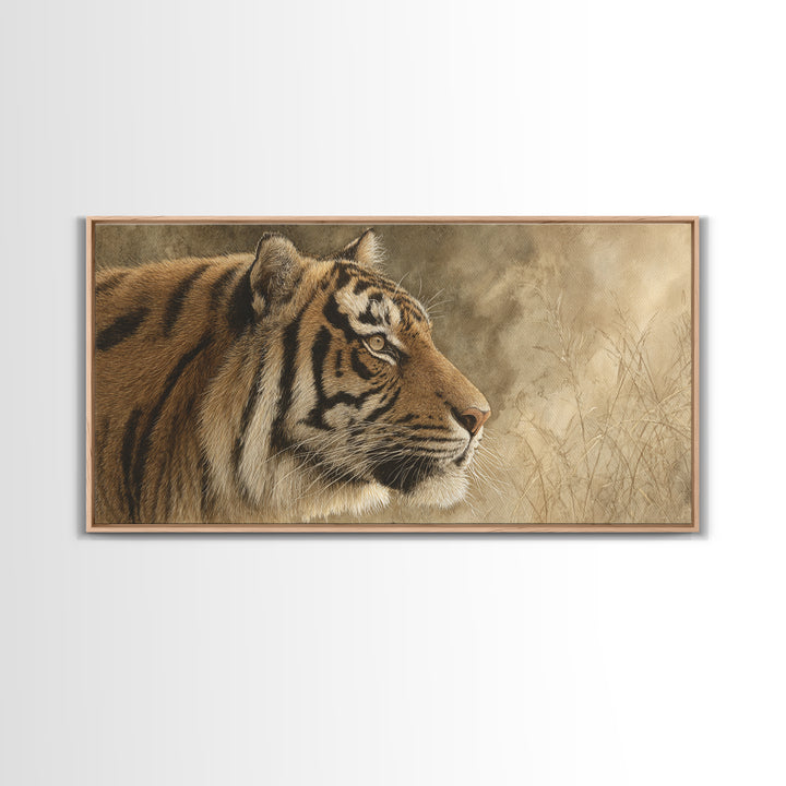 Tiger Portrait with Jungle Shadows Framed Canvas Print, Wildlife Art, Home Decor, Living Room Decor, Wild, Boho Wall Decor, WIL-2x1-1
