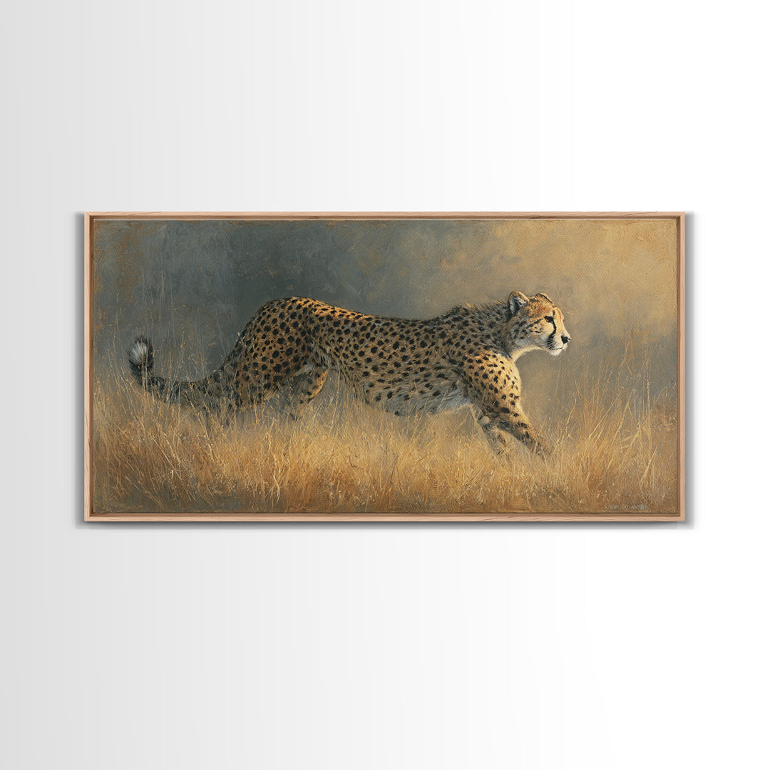 Cheetah Running Through Warm Dust Canvas Print, Wildlife Art, Contemporary Art, Living Room Decor, Wild, Wall Art Print, WIL-2x1-17