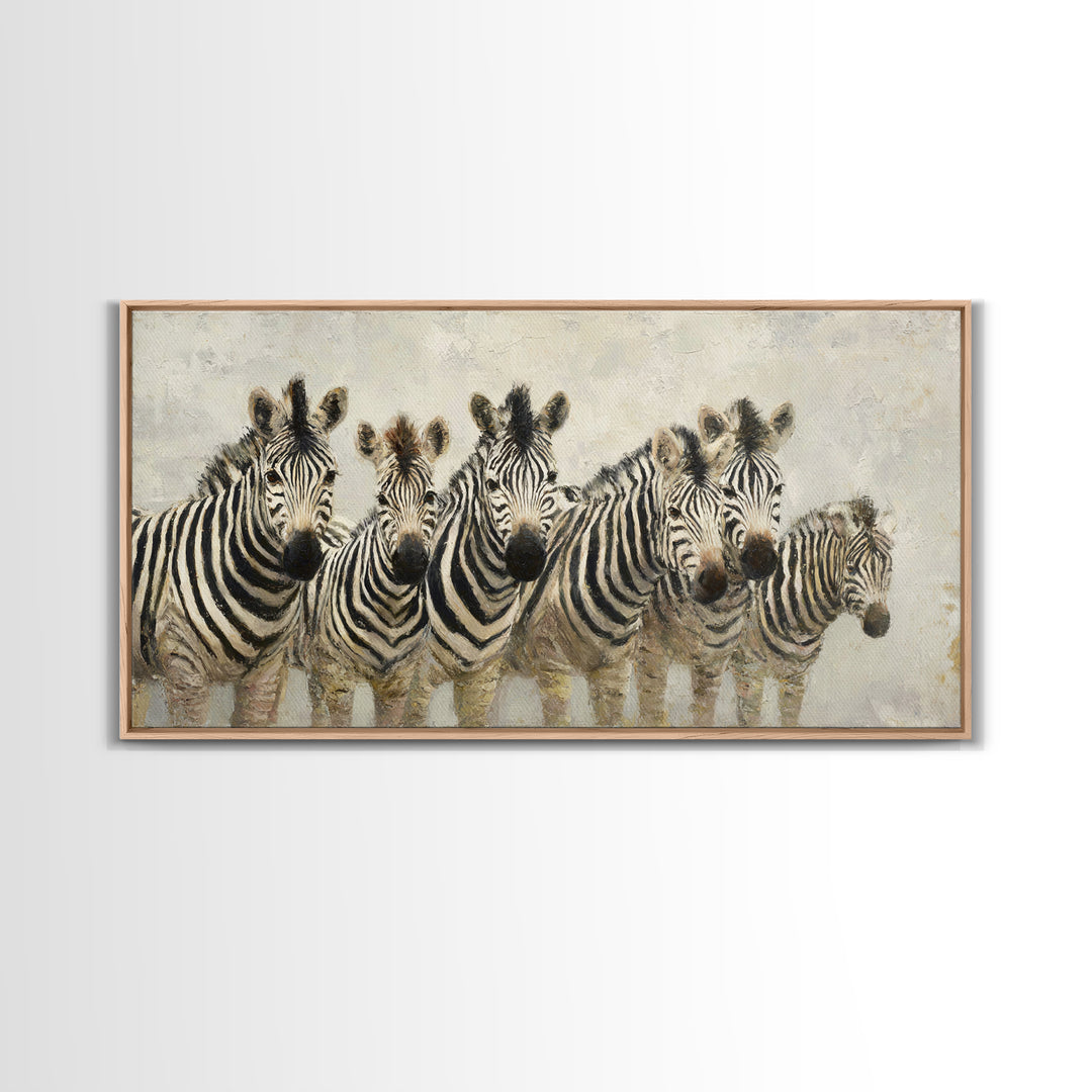Zebra Herd in Graphic Black and White Canvas Print, Wildlife Art, Large Wall Art, Living Room Decor, Wild, Landscape Art, WIL-2x1-31