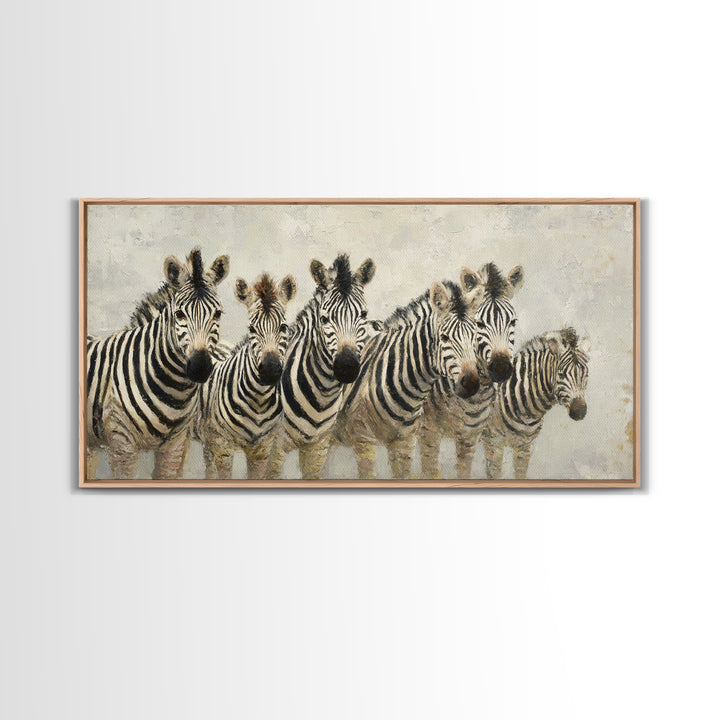 Zebra Herd in Graphic Black and White Canvas Print, Wildlife Art, Large Wall Art, Living Room Decor, Wild, Landscape Art, WIL-2x1-31