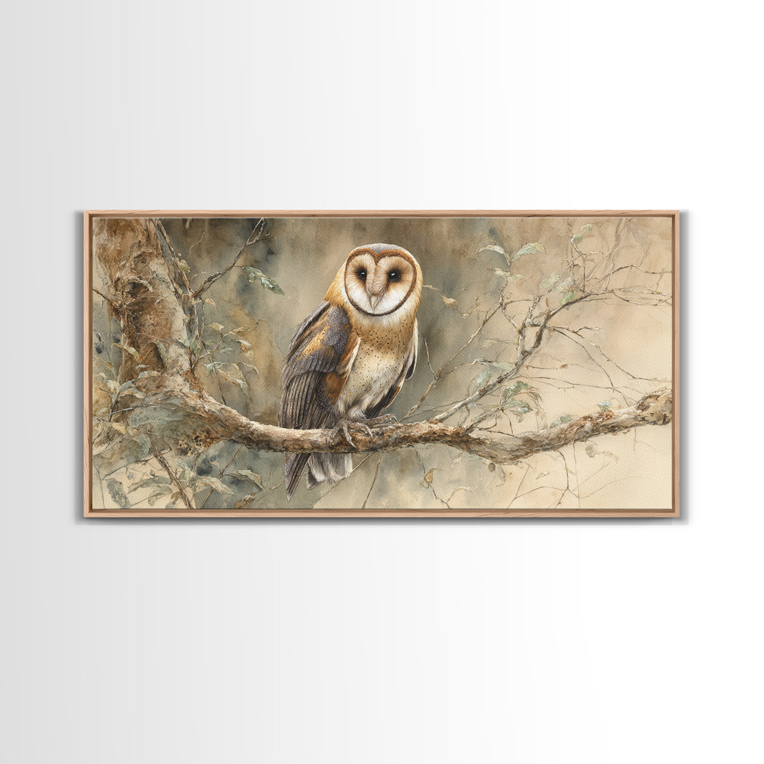Owl Perched in Moonlit Woodland Canvas Print, Wildlife Art, Living Room Decor, Oil Painting, Wild, Wall Art Print, WIL-2x1-32
