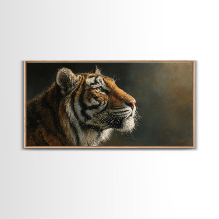 Tiger Portrait with Jungle Shadows Canvas Print, Wildlife Art, Digital Wall Art, Living Room Decor, Fine Art, Wild, Modern Art, WIL-2x1-49