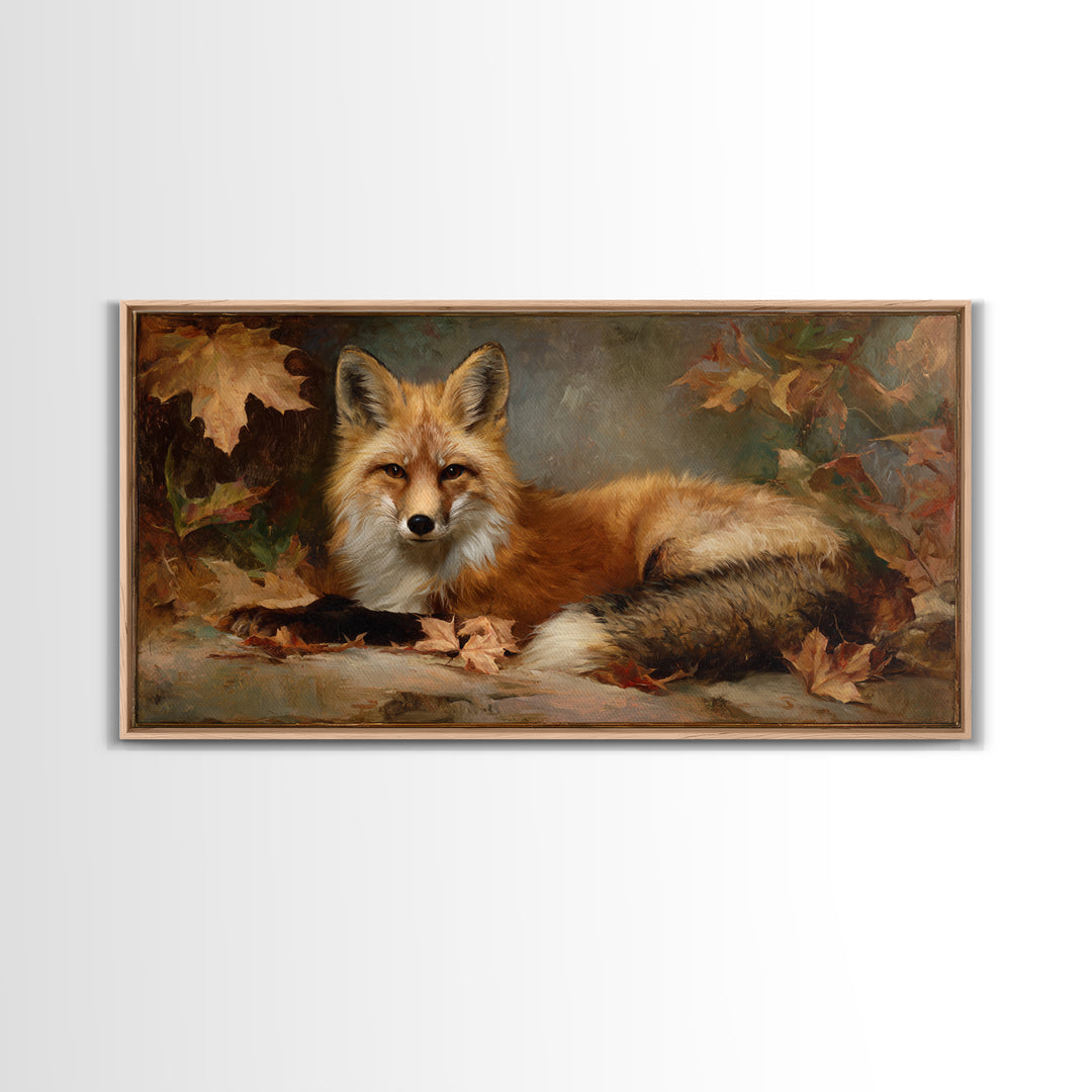 Fox in Autumn Forest Leaves Canvas Print, Wildlife Art, Large Wall Art, Living Room Decor, Fine Art, Wild, Landscape Art, WIL-2x1-53