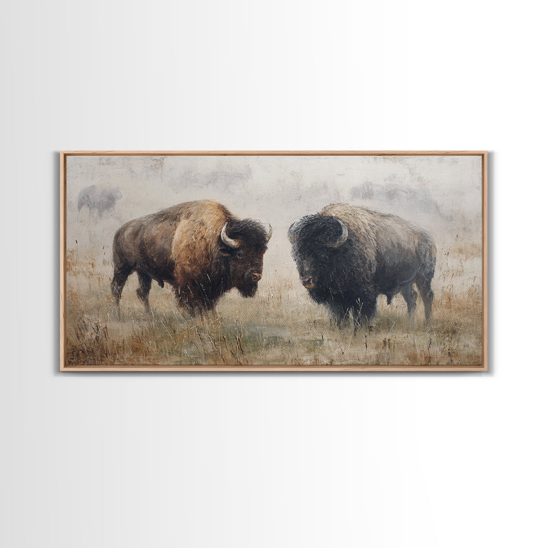 Bison on Wide Western Prairie Canvas Print, Wildlife Art, Wall Decor, Living Room Decor, Fine Art, Wild, Living Room Wall Art, WIL-2x1-57