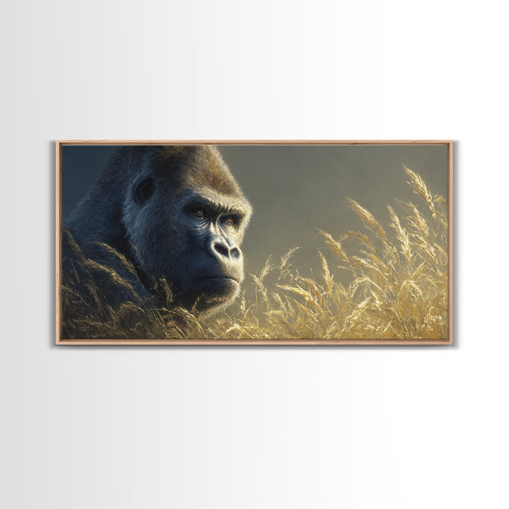 Gorilla Portrait with Powerful Gaze Canvas Print, Wildlife Art, Painting, Living Room Decor, Wild, Living Room Wall Art, WIL-2x1-61