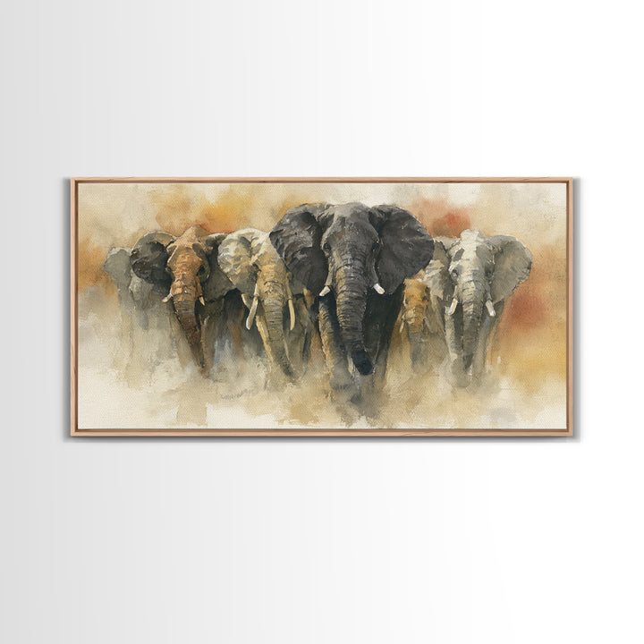 Elephant Herd Walking Through Dusty Sunset Canvas Print, Wildlife Art, Wall Decor, Living Room Decor, Fine Art, Wild, WIL-2x1-70