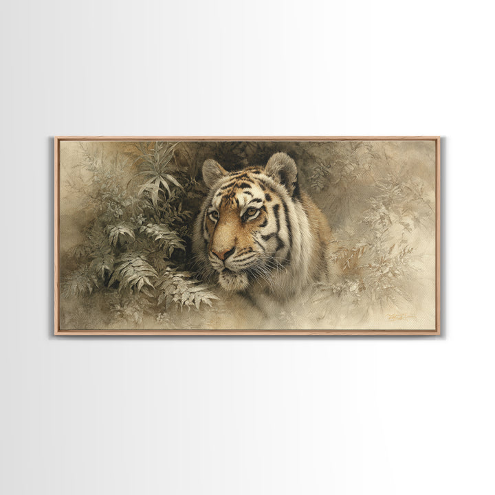 Tiger Portrait with Jungle Shadows Canvas Print, Wildlife Art, Digital Wall Art, Living Room Decor, Fine Art, Wild, Modern Art, WIL-2x1-73