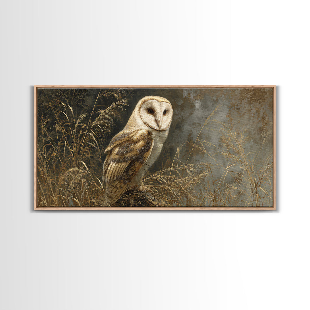 Owl Perched in Moonlit Woodland Framed Canvas Print, Wildlife Art, Living Room Wall Art, Living Room Decor, Fine Art, Wild, WIL-2x1-80