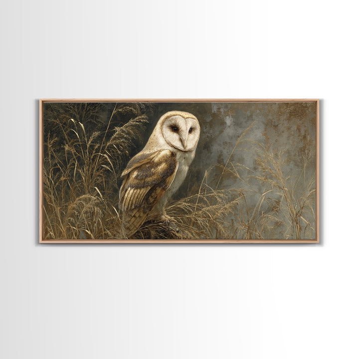 Owl Perched in Moonlit Woodland Framed Canvas Print, Wildlife Art, Living Room Wall Art, Living Room Decor, Fine Art, Wild, WIL-2x1-80