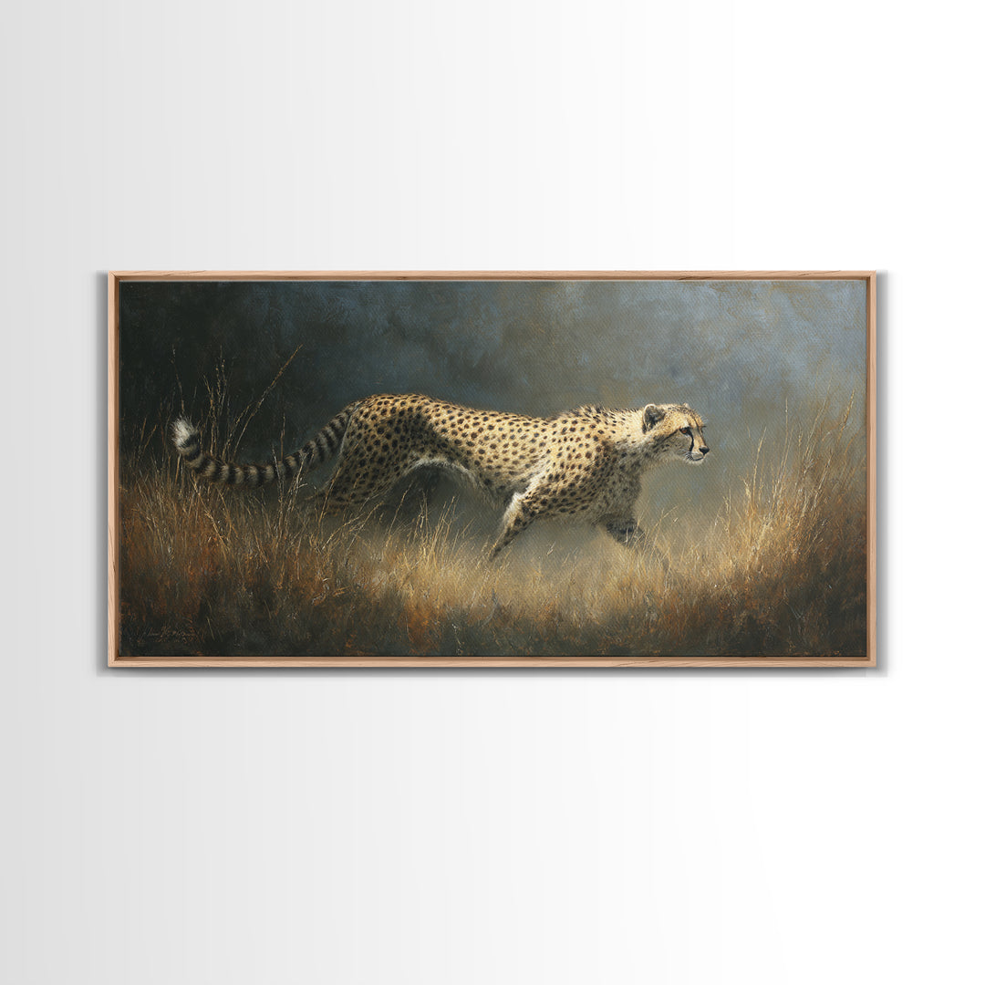 Cheetah Running Through Warm Dust Canvas Print, Wildlife Art, Living Room Decor, Wild, Living Room Art, Canvas Painting, WIL-2x1-89