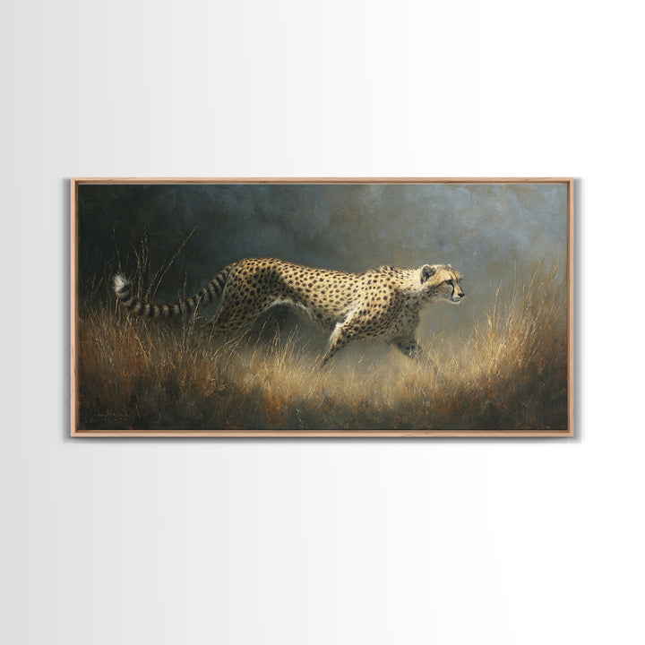 Cheetah Running Through Warm Dust Canvas Print, Wildlife Art, Living Room Decor, Wild, Living Room Art, Canvas Painting, WIL-2x1-89