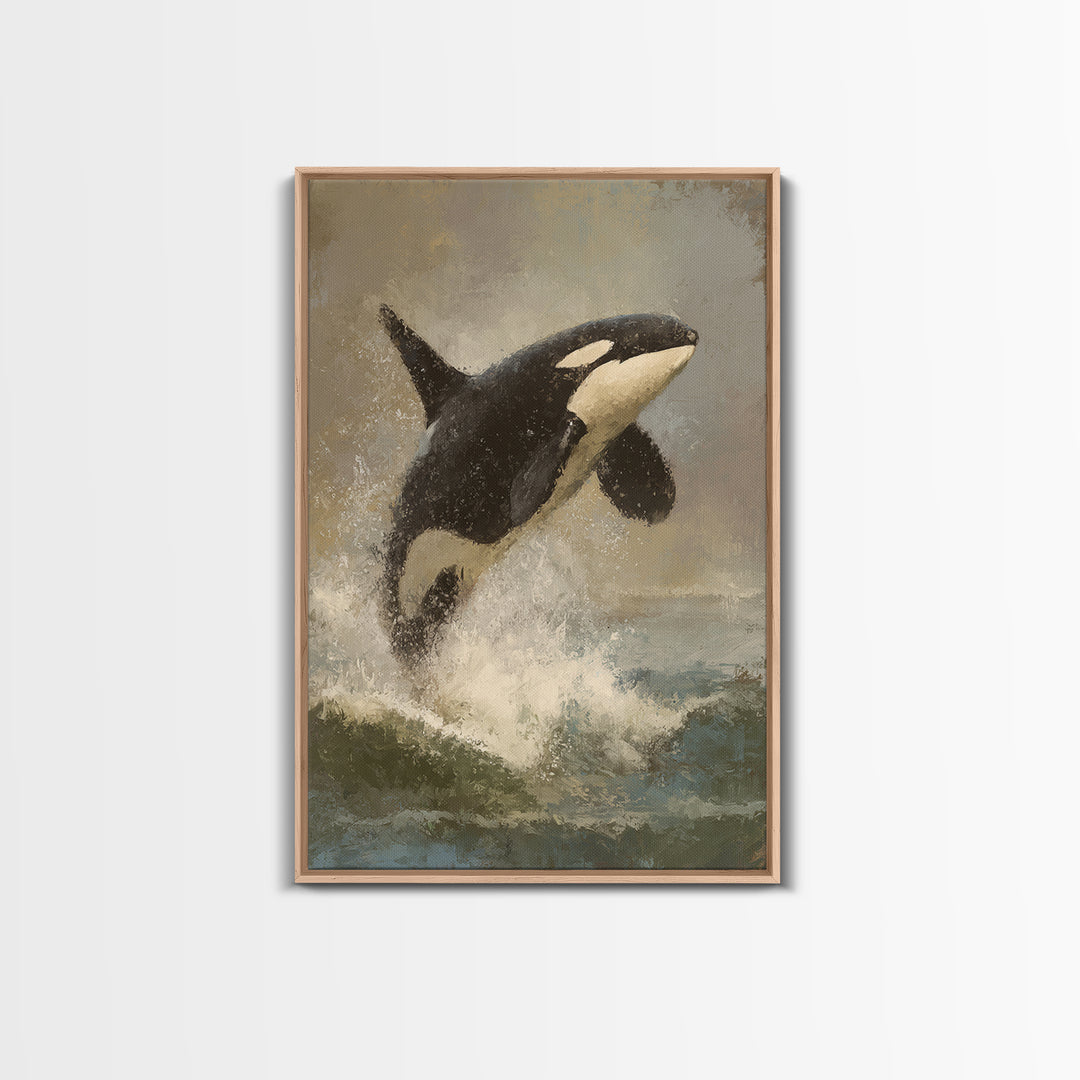 Orca Breaching in Cold Ocean Canvas Print, Wildlife Art, Statement Artwork, Living Room Decor, Fine Art, Wild, Wall Decor, WIL-2x3-31