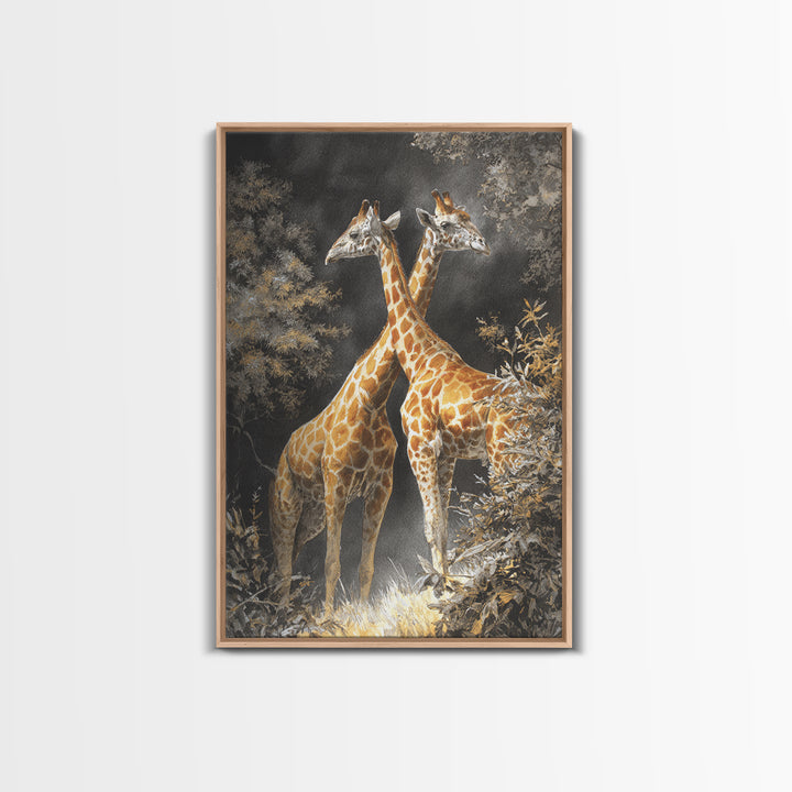 Giraffe Pair under Acacia Tree Canvas Print, Wildlife Art, Minimalist Decor, Living Room Decor, Fine Art, Wild, Wall Art Print, WIL-2x3-39