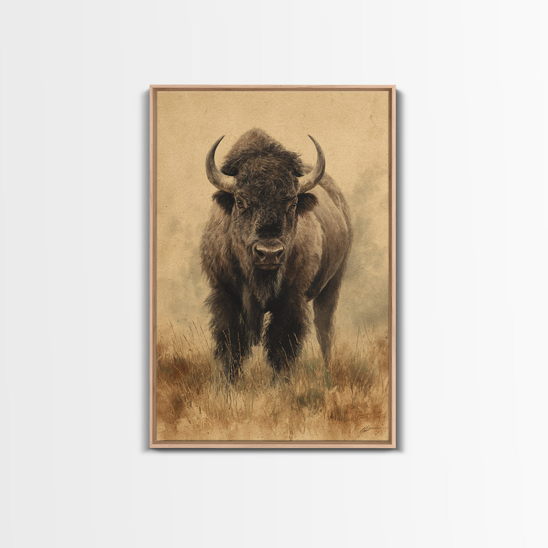 Bison on Wide Western Prairie Canvas Print, Wildlife Art, Wall Hangings, Living Room Decor, Fine Art, Wild, Bird Art, WIL-2x3-45