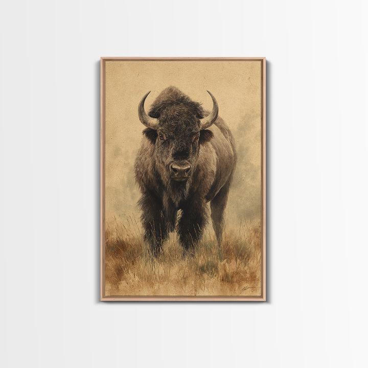Bison on Wide Western Prairie Canvas Print, Wildlife Art, Wall Hangings, Living Room Decor, Fine Art, Wild, Bird Art, WIL-2x3-45