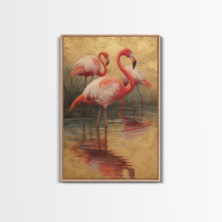 Flamingos in Pink Shallow Water Canvas Print, Wildlife Art, Minimalist Decor, Living Room Decor, Fine Art, Wild, Wall Art Print, WIL-2x3-54