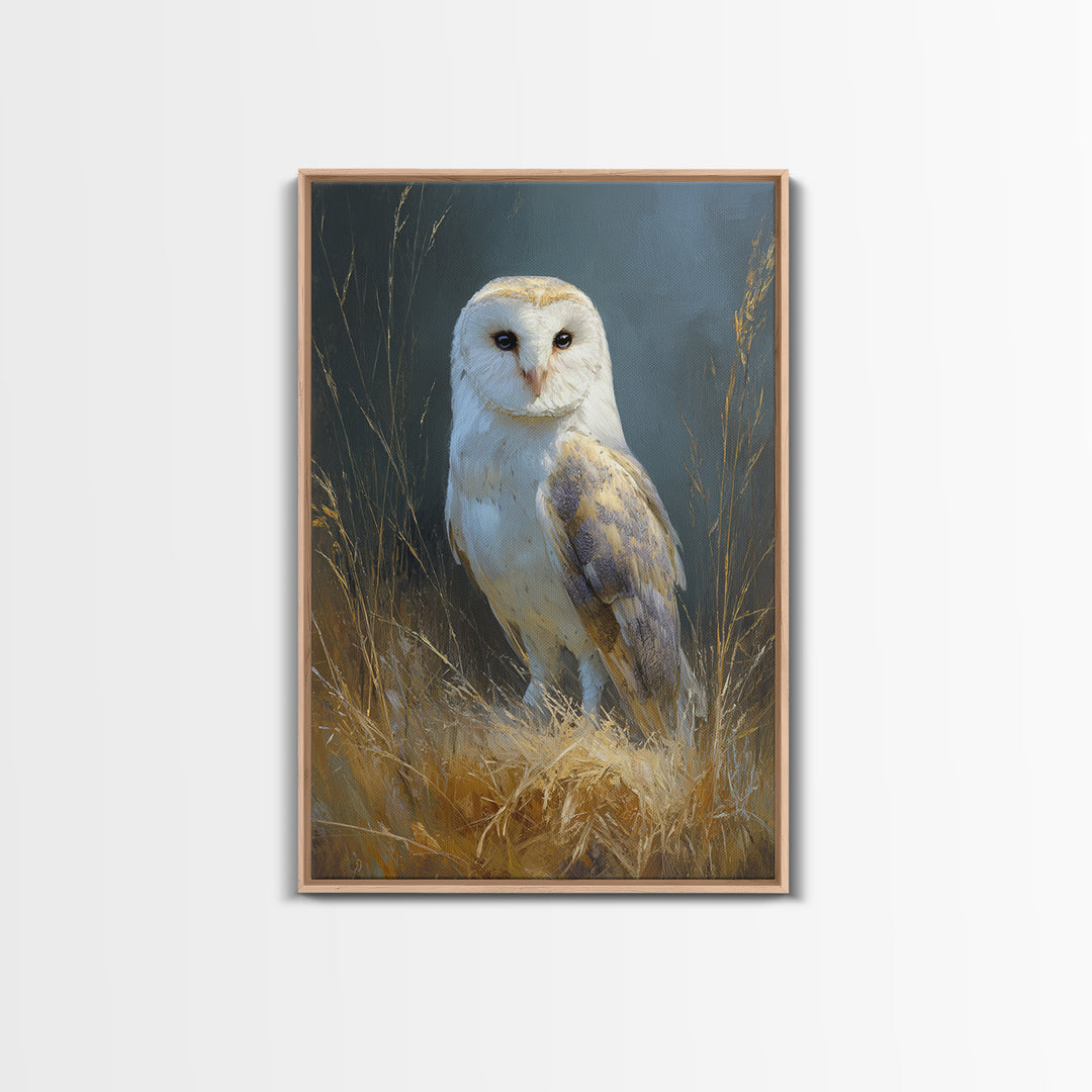 Owl Perched in Moonlit Woodland Framed Canvas Print, Wildlife Art, Large Wall Art, Living Room Decor, Fine Art, Wild, WIL-2x3-68