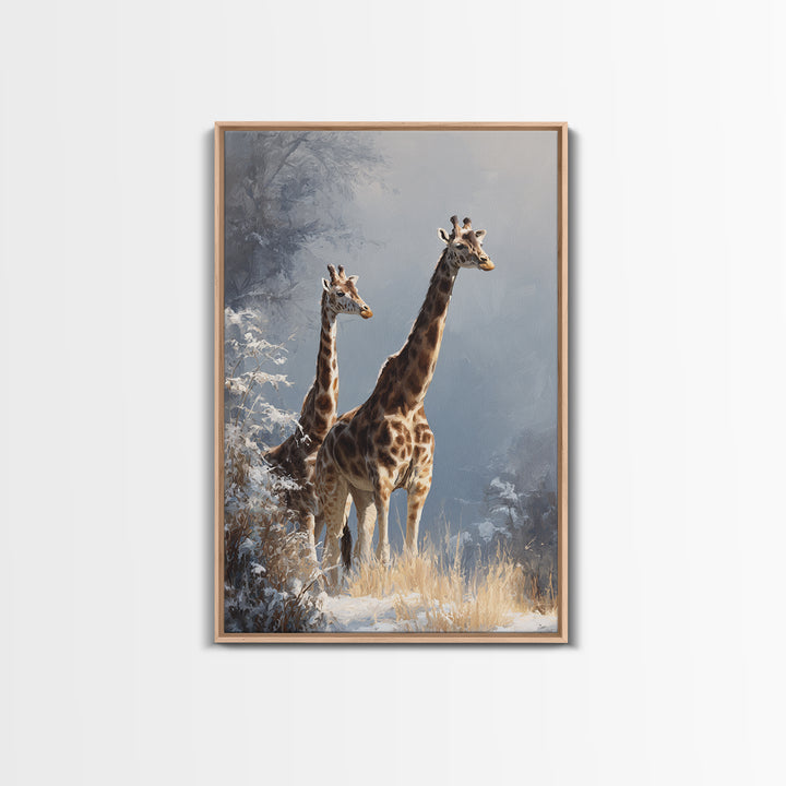 Giraffe Pair under Acacia Tree Framed Canvas Print, Wildlife Art, Canvas Print, Living Room Decor, Wild, Forest Wall Art, WIL-2x3-87
