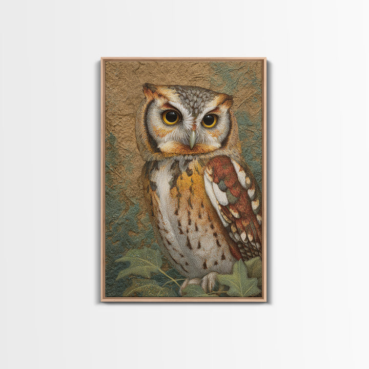 Owl Perched in Moonlit Woodland Framed Canvas Print, Wildlife Art, Gallery Decor, Living Room Decor, Abstract Art, Wild, WIL-2x3-92