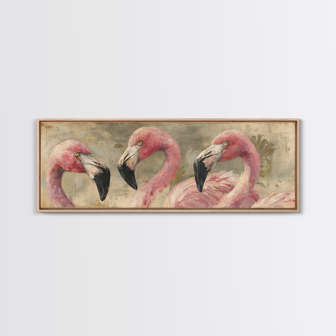 Flamingos in Pink Shallow Water Canvas Print, Wildlife Art, Large Wall Art, Living Room Decor, Fine Art, Wild, Landscape Art, WIL-3x1-38