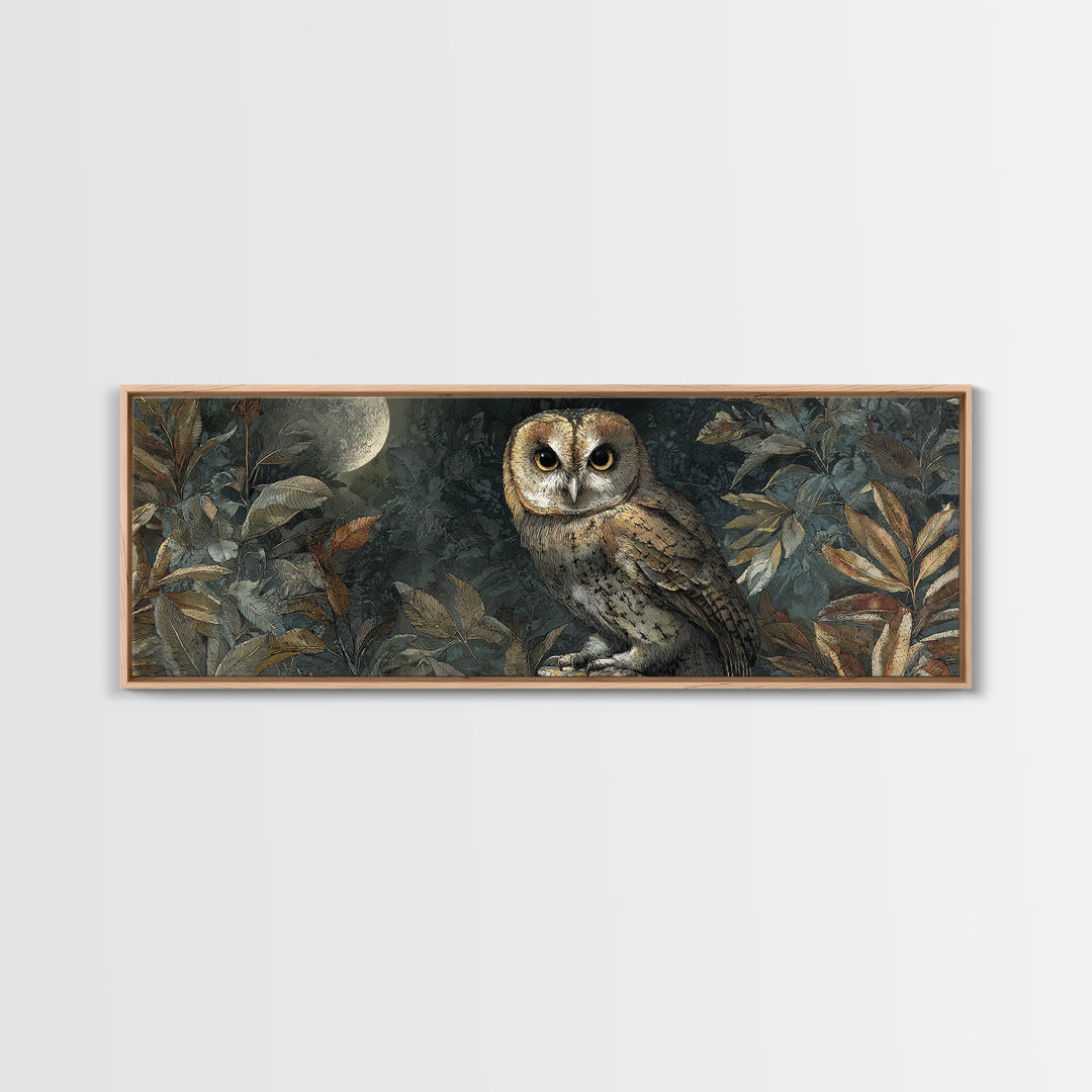 Owl Perched in Moonlit Woodland Canvas Print, Wildlife Art, Digital Download Art, Living Room Decor, Watercolor Art, Wild, WIL-3x1-4