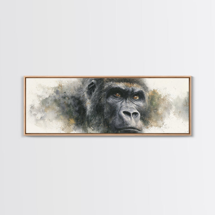 Gorilla Portrait with Powerful Gaze Framed Canvas Print, Wildlife Art, Leopard Wall Art, Living Room Decor, Fine Art, Wild, WIL-3x1-57