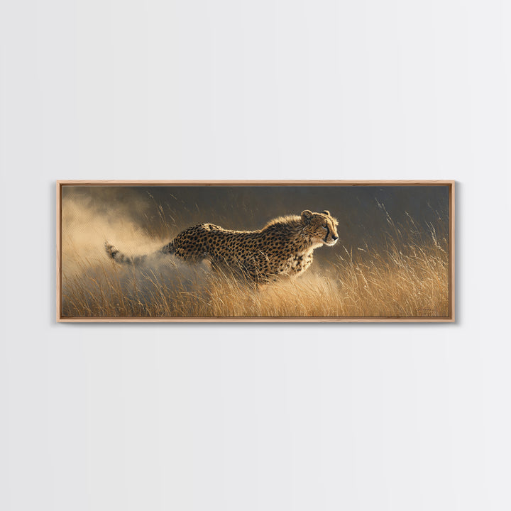 Cheetah Running Through Warm Dust Canvas Print, Wildlife Art, Digital Download Art, Living Room Decor, Oil Painting, Wild, WIL-3x1-61