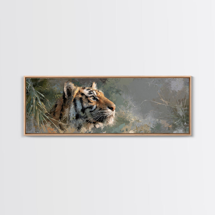 Tiger Portrait with Jungle Shadows Framed Canvas Print, Wildlife Art, Canvas Painting, Living Room Decor, Fine Art, Wild, WIL-3x1-69