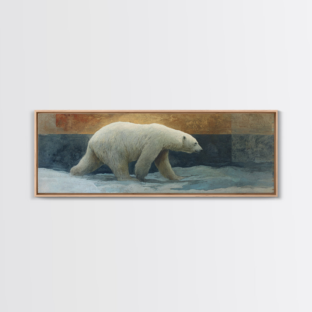 Polar Bear Crossing Blue Ice Framed Canvas Print, Wildlife Art, Neutral Decor, Living Room Decor, Fine Art, Wild, Wall Art, WIL-3x1-7