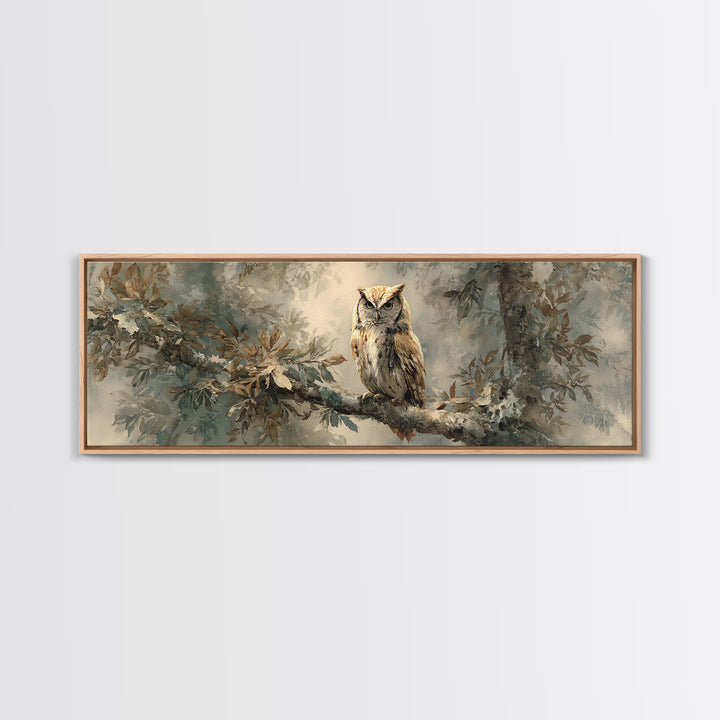 Owl Perched in Moonlit Woodland Canvas Print, Wildlife Art, Home Decor, Living Room Decor, Fine Art, Wild, Boho Wall Decor, WIL-3x1-76