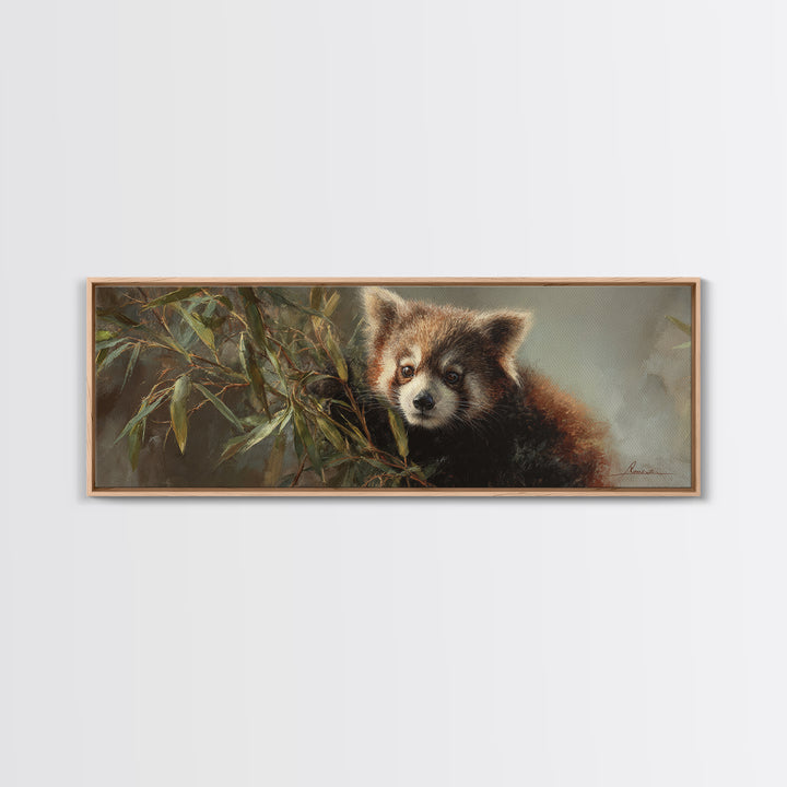 Red Panda Among Bamboo Leaves Framed Canvas Print, Wildlife Art, Wall Decor, Living Room Decor, Wild, Living Room Wall Art, WIL-3x1-84