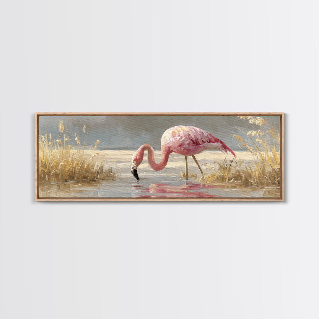 Flamingos in Pink Shallow Water Canvas Print, Wildlife Art, Canvas Wall Art, Living Room Decor, Watercolor Art, Wild, WIL-3x1-86