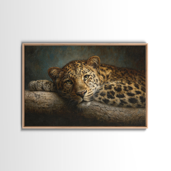Leopard Resting on Tree Branch Framed Canvas Print, Wildlife Art, Large Wall Art, Living Room Decor, Watercolor Art, Wild, WIL-3x2-18
