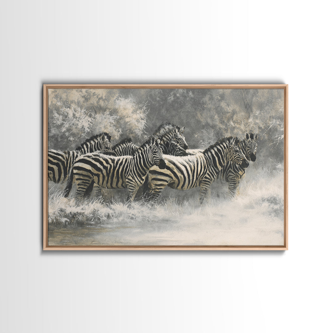 Zebra Herd in Graphic Black and White Framed Canvas Print, Wildlife Art, Neutral Decor, Living Room Decor, Fine Art, Wild, WIL-3x2-39
