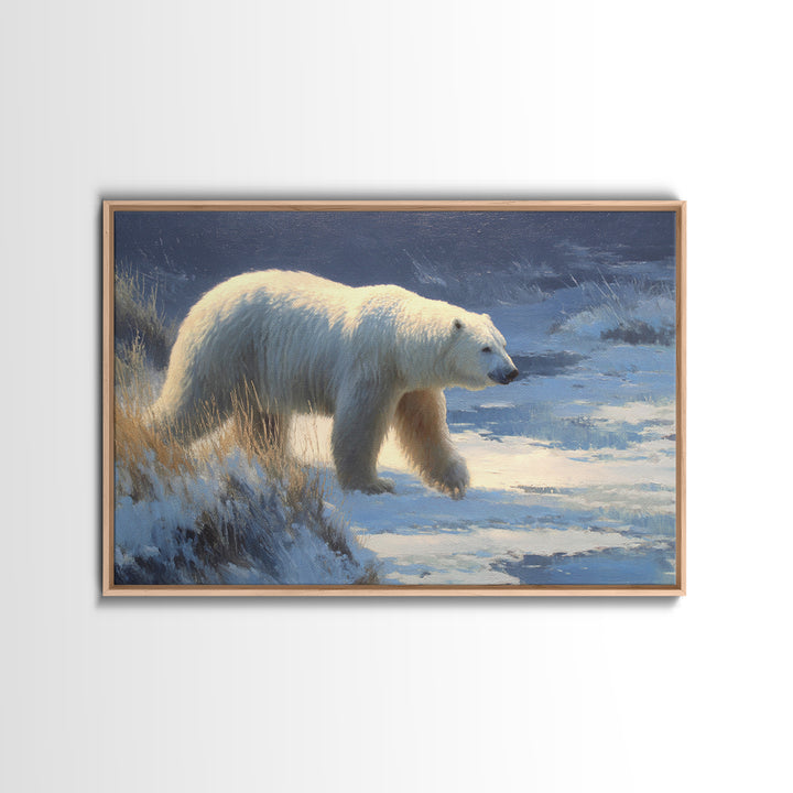 Polar Bear Crossing Blue Ice Canvas Print, Wildlife Art, Unique Home Decor, Living Room Decor, Abstract Art, Wild, WIL-3x2-43