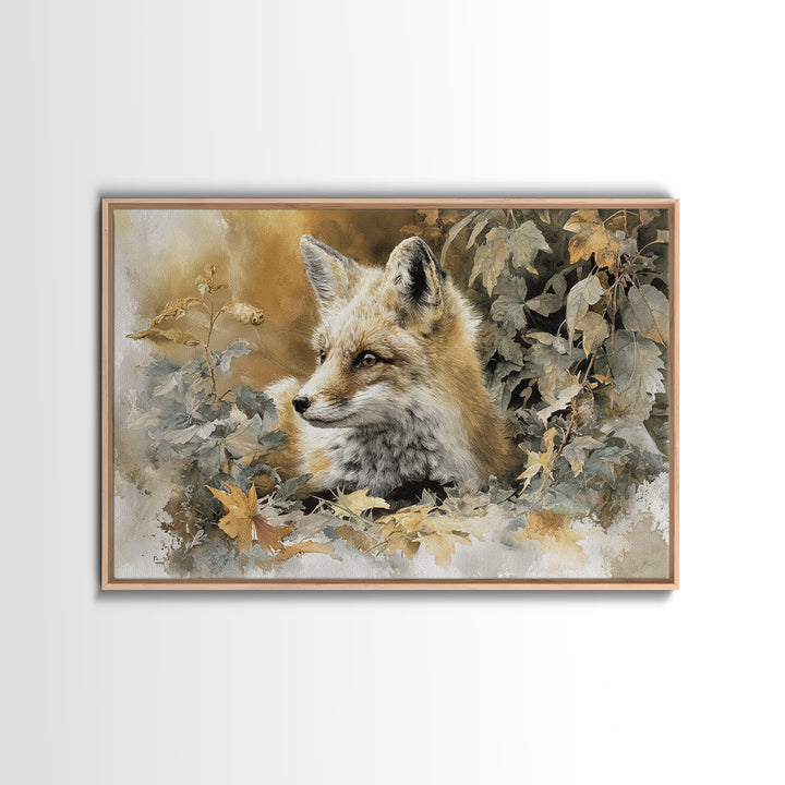 Fox in Autumn Forest Leaves Canvas Print, Wildlife Art, Leopard Wall Art, Living Room Decor, Fine Art, Wild, Fine Art Print, WIL-3x2-61
