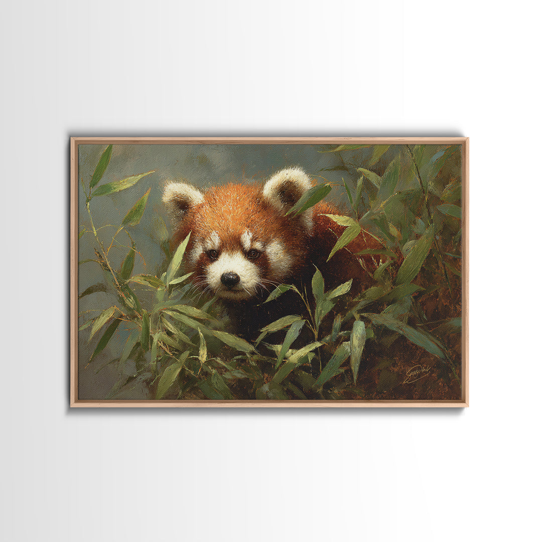 Red Panda Among Bamboo Leaves Canvas Print, Wildlife Art, Modern Decor, Living Room Decor, Fine Art, Wild, Home Decor, WIL-3x2-72
