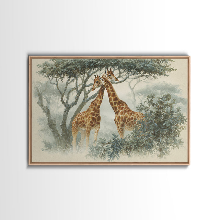Giraffe Pair under Acacia Tree Canvas Print, Wildlife Art, Wall Art, Living Room Decor, Fine Art, Wild, Modern Wall Art, WIL-3x2-83