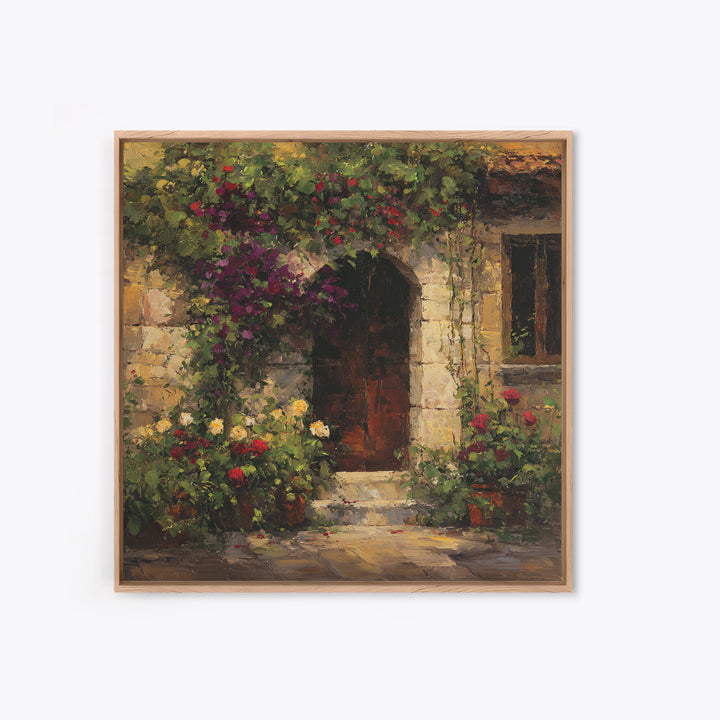 Vineyard Gate with Climbing Roses Canvas Print, Winery Art, Farmhouse Decor, Winery Decor, Oil Painting, Vineyard, Bar Art, WIN-1x1-15