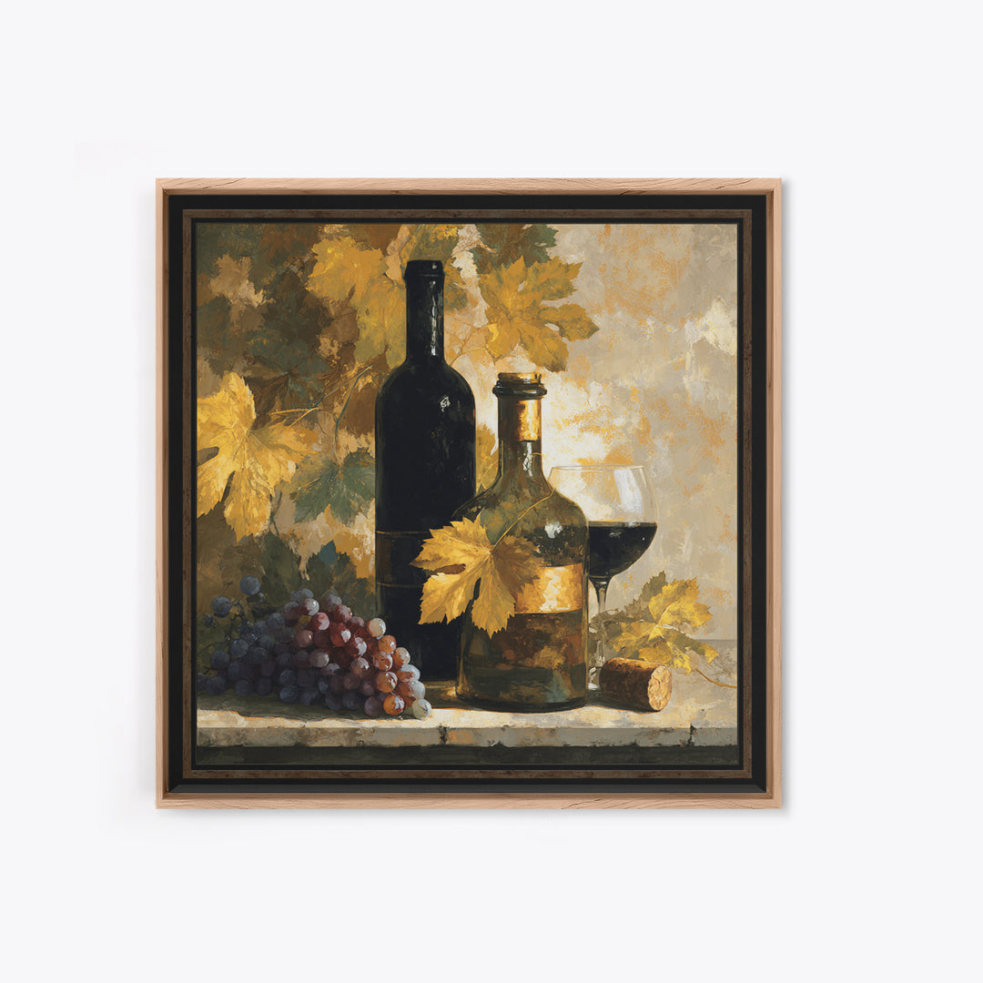 Black and Gold Wine Bottle Silhouette Framed Canvas Print, Winery Art, Kitchen Art, Winery Decor, Watercolor Art, Vineyard, WIN-1x1-16