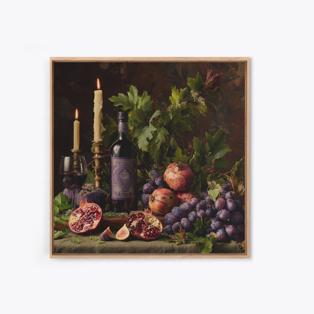Pomegranate Figs and Red Wine Composition Canvas Print, Winery Art, Gallery Decor, Winery Decor, Fine Art, Vineyard, Wall Art, WIN-1x1-17