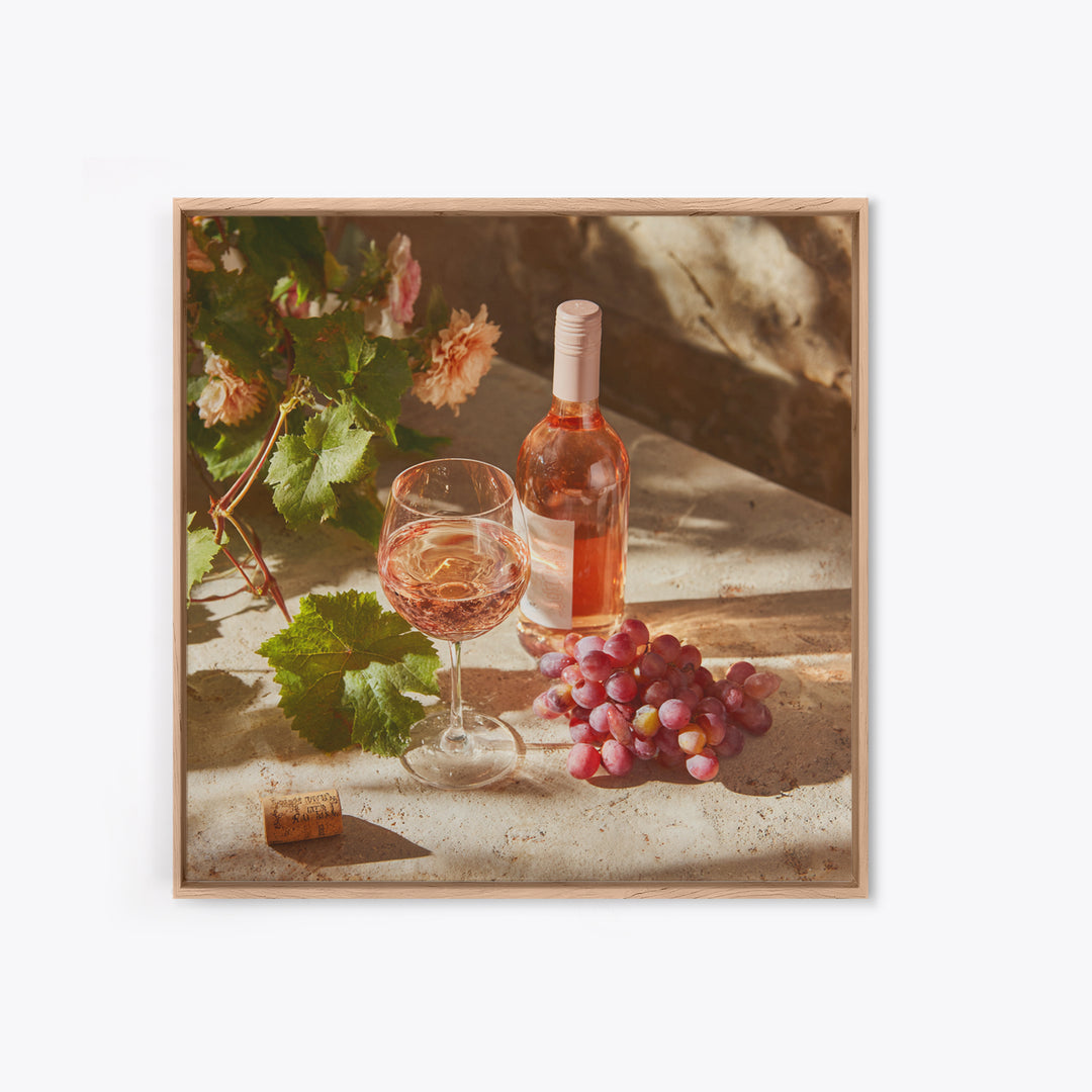 Ros Glass Beside Summer Flowers Framed Canvas Print, Winery Art, Gallery Decor, Winery Decor, Fine Art, Vineyard, Wall Art, WIN-1x1-38