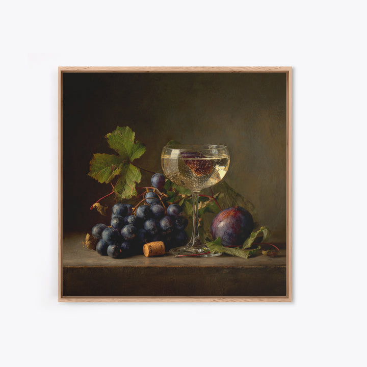 Champagne Coupe with Bubbles and Light Framed Canvas Print, Winery Art, Kitchen Wall Decor, Winery Decor, Oil Painting, WIN-1x1-43