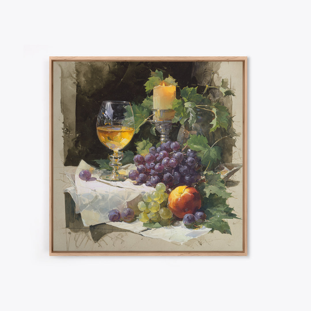 Champagne Grapes and White Linen Still Life Canvas Print, Winery Art, Fine Art Print, Winery Decor, Abstract Art, Vineyard, WIN-1x1-5