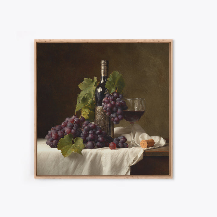 Champagne Grapes and White Linen Still Life Framed Canvas Print, Winery Art, Winery Decor, Abstract Art, Vineyard, WIN-1x1-53